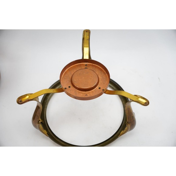Vtg Copper & Brass Skillet Chafing Warming Dish w/Stand, Lid, Sterno Holder - Picture 12 of 12